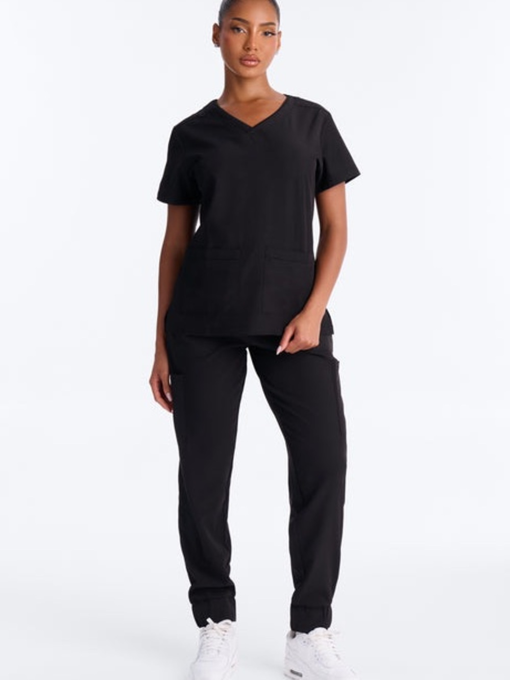 Fashion Nova Black Recovery Mode Uniform Scrub V-neck Top and Jogger Pant Set Md